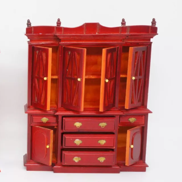 1:12 Scale Dolls House Miniature Vintage Red Storage Cabinet Wooden Furniture