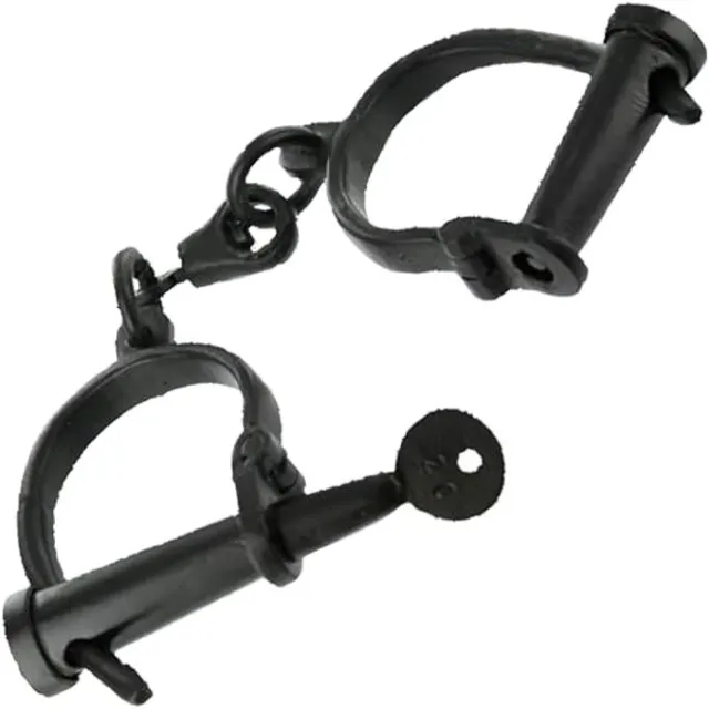 Hand Forged Pirate Handcuffs Iron Jailor Dungeon Shackles with Key