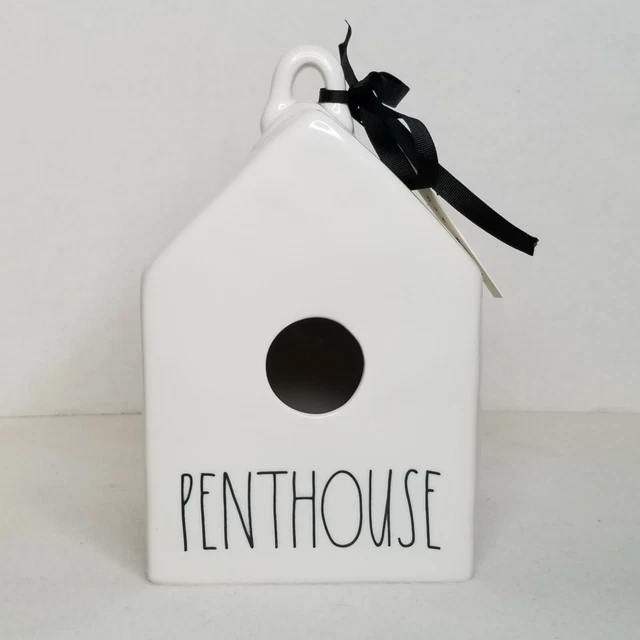 Rae Dunn “PENTHOUSE” White Ceramic House Shaped Birdhouse by MAGENTA BLK Ribbon
