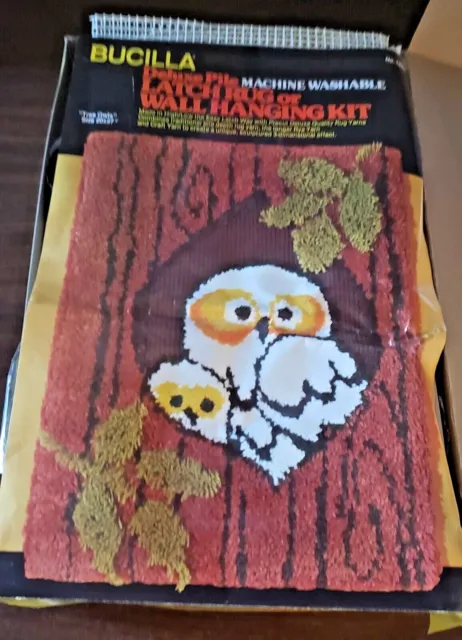 Vintage Bucilla 20" X 27" Tree Owls Latch Hook Rug Kit  #12864 Complete