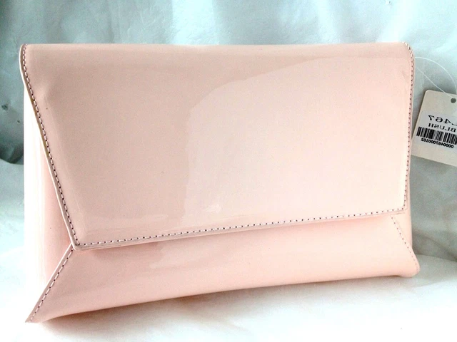 New Pale Baby Pink Faux Patent Leather Evening Day Clutch Bag Wedding Prom Party