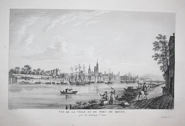 Rouen Seine-Maritime Vuew View Aspecto Grabado Estampe Grabado