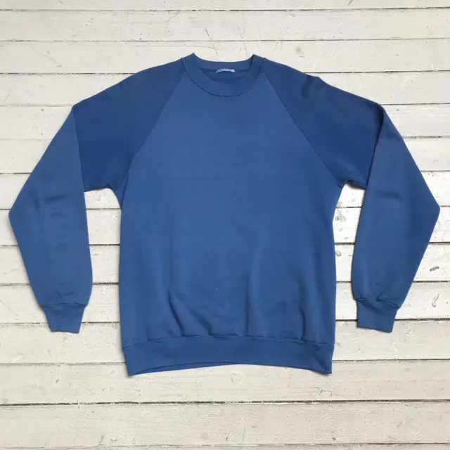 VTG Raglan Pullover Sweatshirt Blue Stretch L