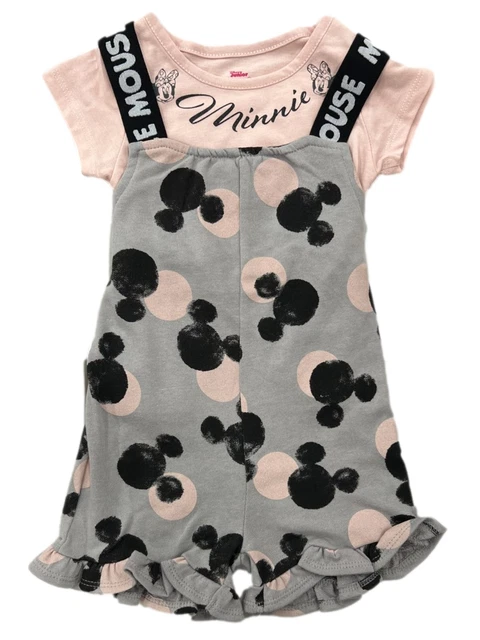 Disney Toddler Girls 2pc Gray & Pink Minnie Mouse Shortall Romper Outfit
