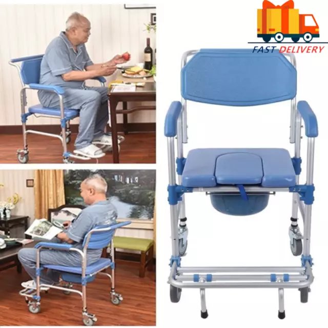 Disabled Elderly Commode Wheelchair Bedside Mobile Toilet Shower with Footrest