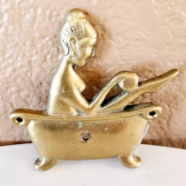 Vintage Brass Lady in Bathtub Wall Plaque