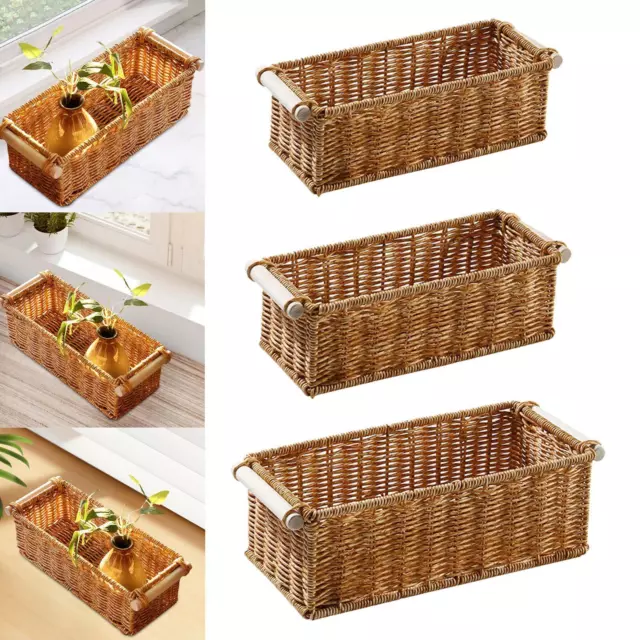 Panier de rangement en rotin imitation, plateaux de vanité de salle de bain en