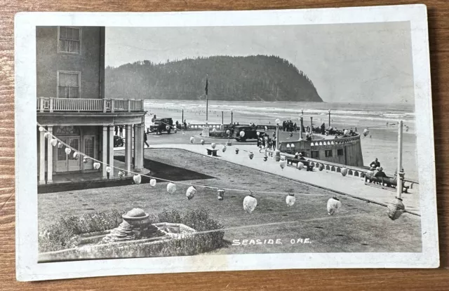 Seaside Promenade Oregon Clatsop County RPPC Postcard c. 1926 Early Photo