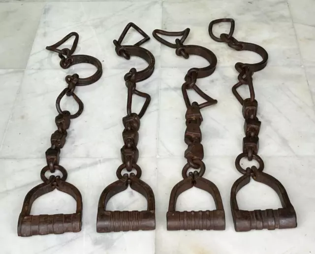 Vintage Old Hand-Forged Heavy Horse Leg Iron Chain Animal Shackles 4 Pcs (Sc.2)