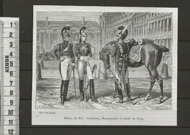 G80  / Gravure 1865 /  Gendarme Mousquetaire Et Garde Du Corps