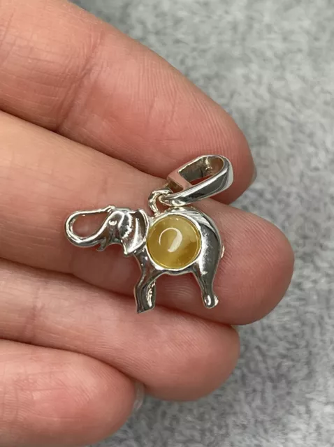 Genuine Baltic AMBER stone PENDANT.Elephant PENDANT with Sterling Silver 925.