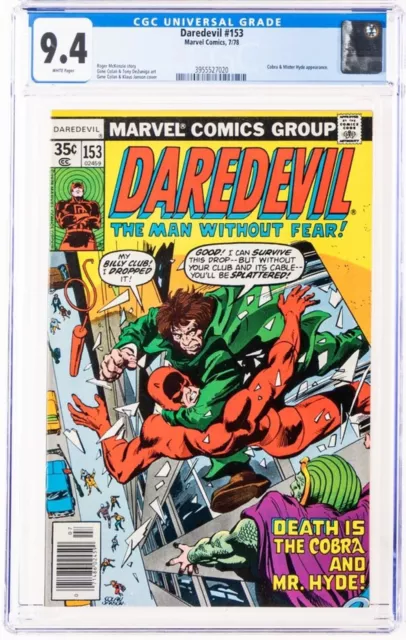 Daredevil #153 Marvel 1978 Blanco Cgc 9.4 Cobra & Hyde Figura 1st Ben Urich