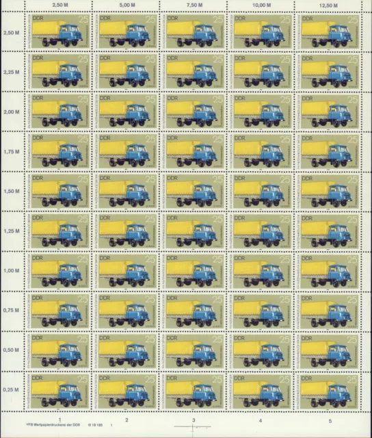 DDR Nr. 2747 mit WPD 1, postfrisch im Schalterbogen, Bogen, DV, Großbogen