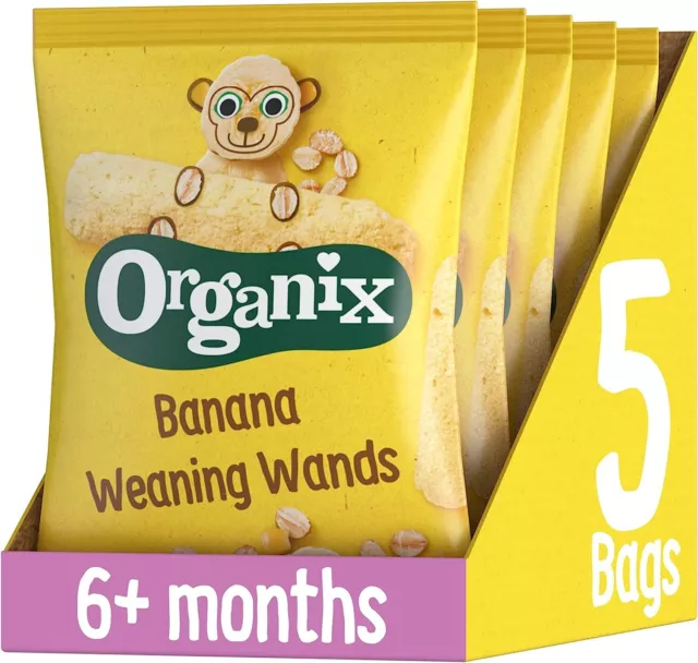 Organix / Banana Weaning Wands / 6+ Months / 25g / Pack of 5 / Organic Healthy