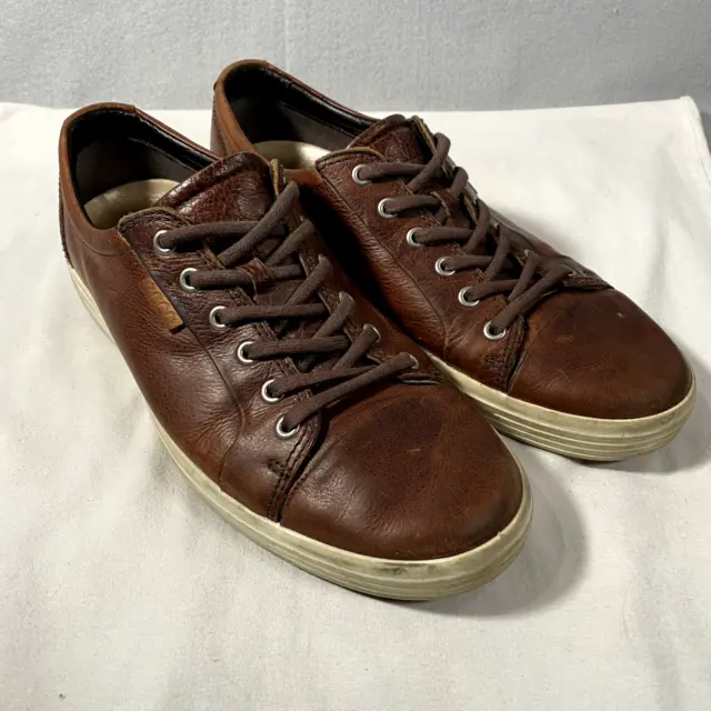 Ecco Brown Leather Lace Up Casual Sneakers Shoes Mens Size 43 US 9