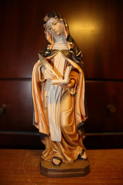 New 8" Hand Carved Wood Patron Saint Of Widows St Gertrude Of Nivelles Statue