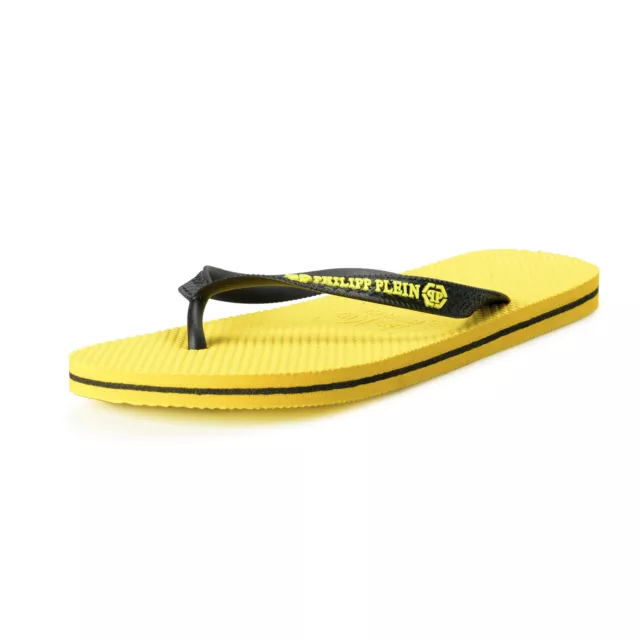 Philipp Plein Homme Jaune / Caoutchouc Noir Logo Imprimé Tongs Chaussures