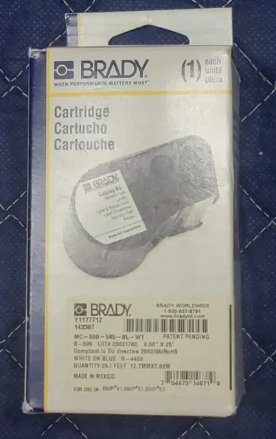 Wht on Blue - Brady Label Cartridge .5"X25' MC-500-595-BL-WT Y1177712 143387