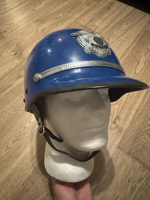 VINTAGE 70'S 80'S California Police Motorcycle Riot Helmet Blue