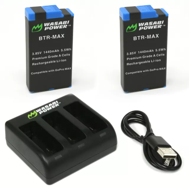 Wasabi Power Battery (2-Pack) and  Triple Charger for GoPro MAX, ACDBD-001,