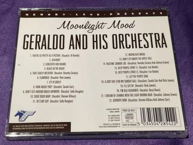 Geraldo & His Orchestra - Moonlight Mood - CD Album - 2001 Pegasus - NEW 2