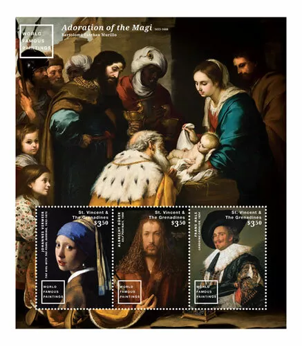 St. Vincent 2015 - Famous Paintings, Girl Pearl Earring - Sheet of 3 Stamp - MNH