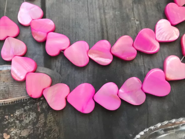 26 Mother of Pearl MOP Shell Heart Shape Beads 15mm Pink Jewellery Crafts