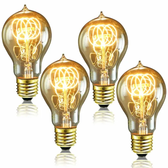 Luxrite Vintage A19 Light Bulb, 40W, Dimmable, Edison Crystal Clear, E26 4-Pack