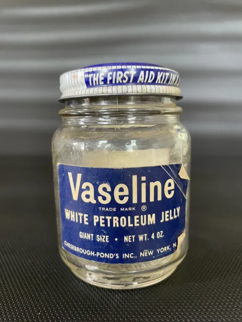 Vintage 1960’s VASELINE Glass Jar Petroleum jelly USA Medicine cabinet EMPTY