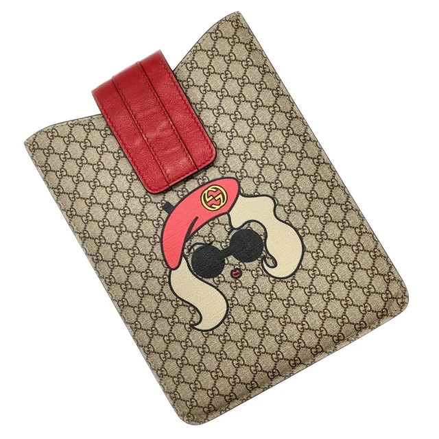 GUCCI GG Supreme Monogram iPad Mini Case Red Beige Auth
