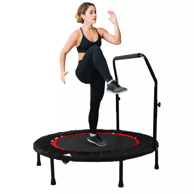 40" Fitness Trampoline Mini Rebounder Workout Exercise With Adjustable Handrail