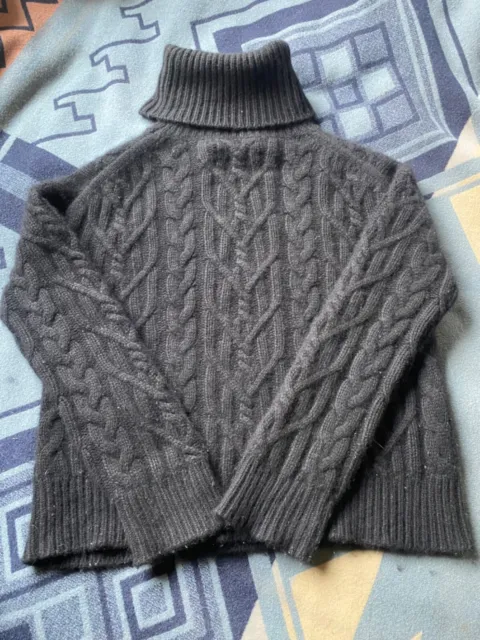 Nili Lotan Cable Knit Turtleneck Sweater Size XS Black 100% Cashmere
