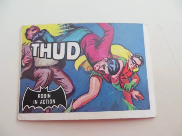 1966 Topps Batman Black Bat Orange Back Bubble Gum Card # 18 Thud, And Robin