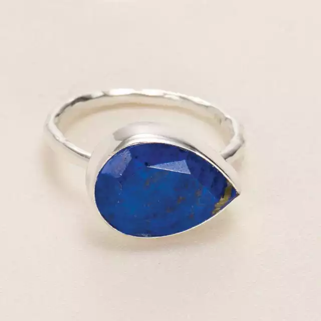 Floriana Women's Sterling Silver Lapis Lazuli Teardrop Gemstone Solitaire Ring 2