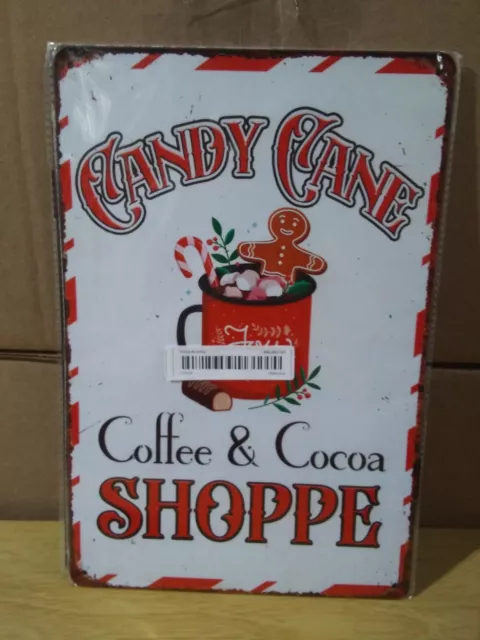 Candy Cane Coffee and Cocoa Shoppe 12 x 8 Metal Tin Sign Looks Vintage