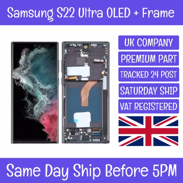 Samsung Galaxy S22 Ultra SM-S908 OLED LCD Screen Display Touch Digitizer + Frame