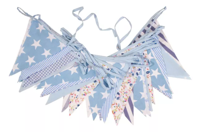 Cotton Bunting Blue Floral 20ft or 40ft Wedding Banner Stripes Spotty Party