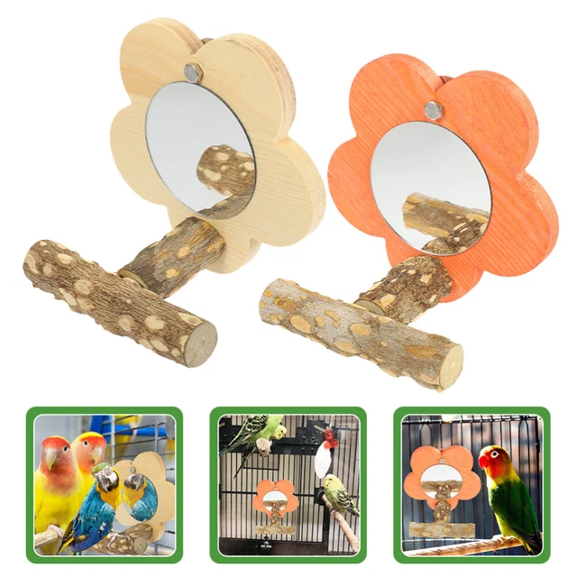 Accesorios de ejercicio espejo loro juguete jaula para pájaros soporte bajo a rayas