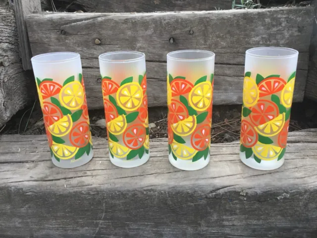 4 Vintage Panache Citrus Cocktail Tumbler Ice Tea Drink Glasses Oranges Lemons