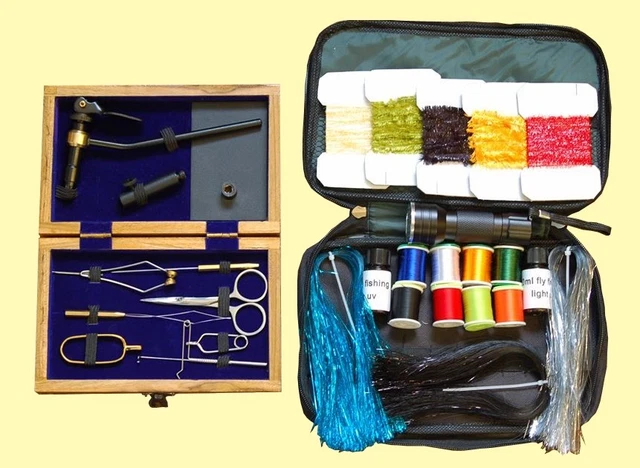 Kit de Montage de Mouche avec Étau, Boîte en Bois, outils