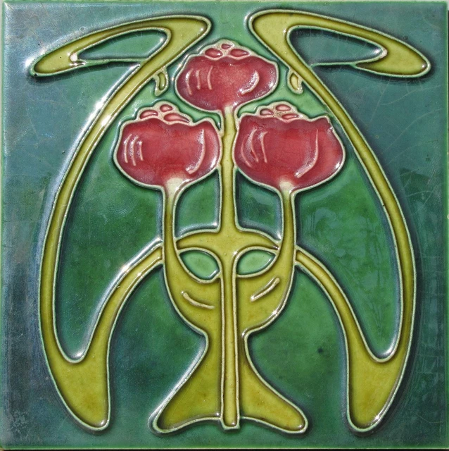 Art Nouveau Vintage Ceramic Tile Rare Reproduction Majolica Alfred Meakin UK