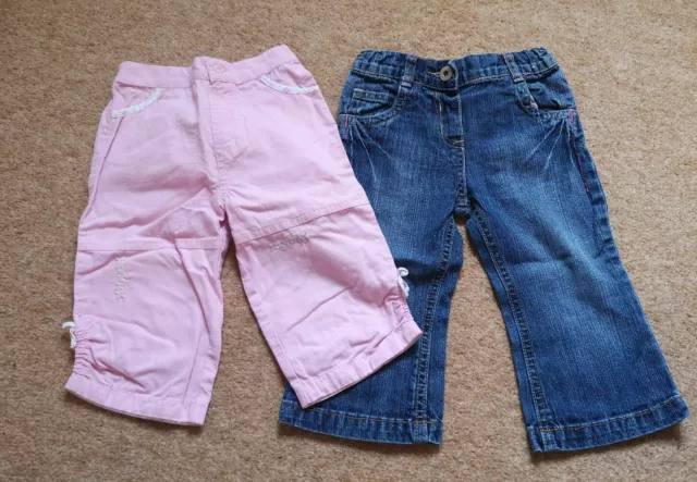 Baby Girl Pink Cargo Trousers And Jeans Bundle 9-12 Months