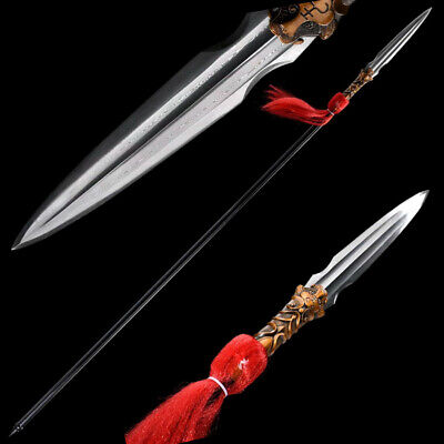 200CM Hunting Spear Dagger Sword Sharp Damascus Steel Spearhead Blade Battle Rea