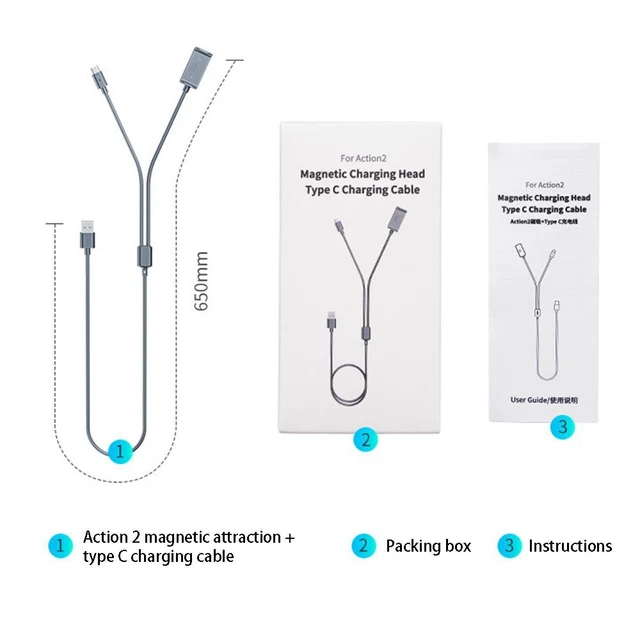 Un Drag Deux Pour DJI Action2 Base magnétique Caméra d'action Câble de charge 3
