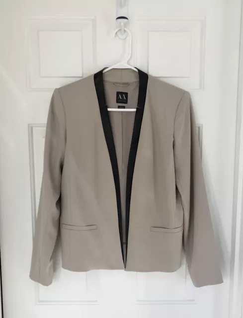 ARMANI Exchange A/X Sz 8 Tan Faux Leather Trim Blazer Suit Angler Riding Jacket