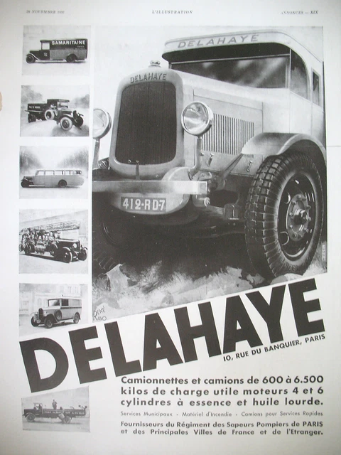 Publicite De Presse Delahaye Camionnettes Et Camions Illustration Ravo Ad 1931