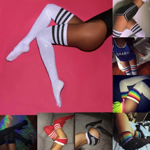 Womens Striped Thigh High Long Socks Over The Knee Winter Stocking Warmer US