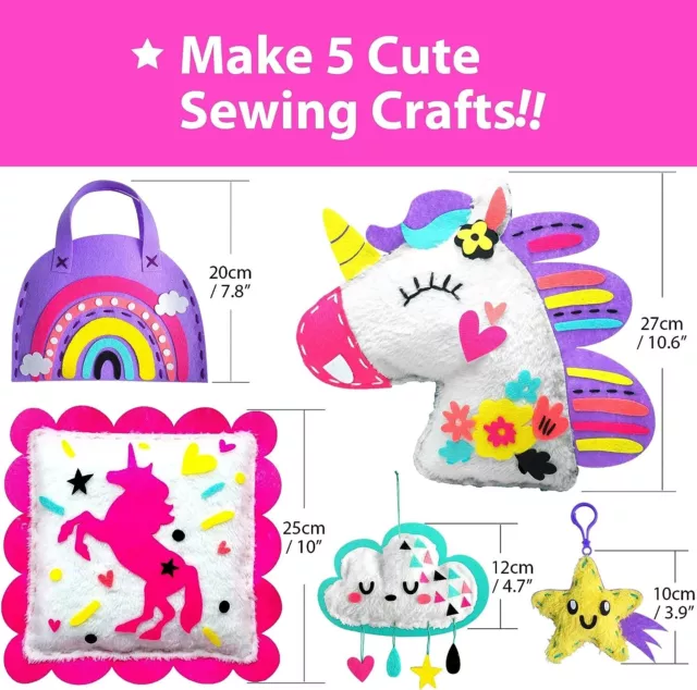 My First Unicorn Kids Sewing kit, Beginner Arts & Crafts, Make 5 Cute Projects w 2