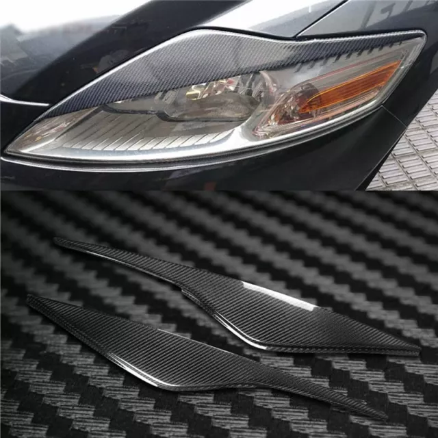 Carbon Fiber Car Headlight Cover Eyebrows Eyelid Trim Decals For Ford Fusion