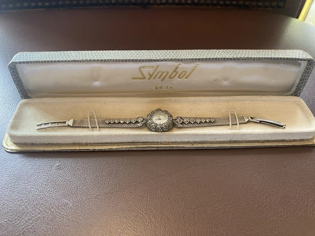 ART DECO LADIES marcasite Cocktail Watch In Silver  display picture 2